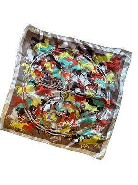 Vintage Colorful Equestrian Silk square bandana Scarf - Horses Print